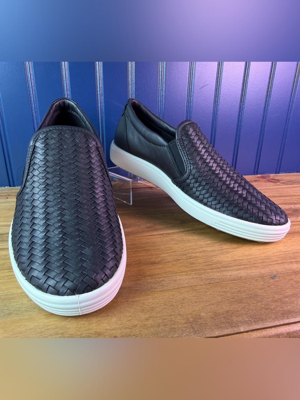 ECCO Soft 7 Woven Black Leather Slip On Sneakers 39 8-8.5